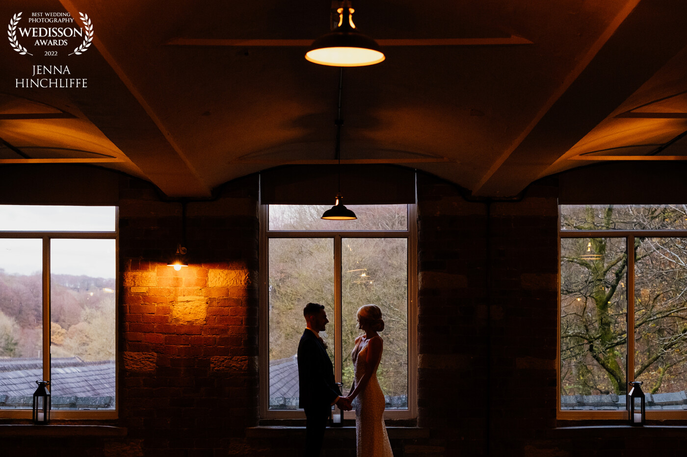 I wanted to show off the beautiful features of mill wedding venue so I silhouetted them against the window so they'd stand out more. I love the asymmetry of the wall light on the left too as it gives the photo a bit of character with its imperfect-ness!