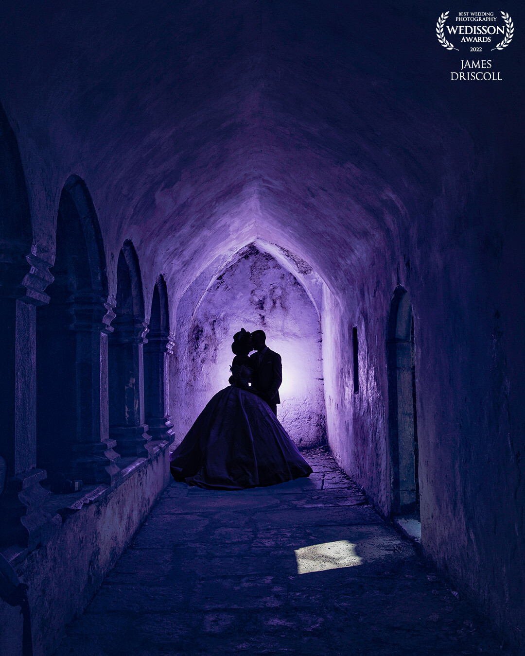 Mark & Shakira in the beautiful mucross abbey in Co Kerry.<br />
<br />
Using a purple gel and backlight brings an enchanting feel to this image.<br />
<br />
Thank you wedissons