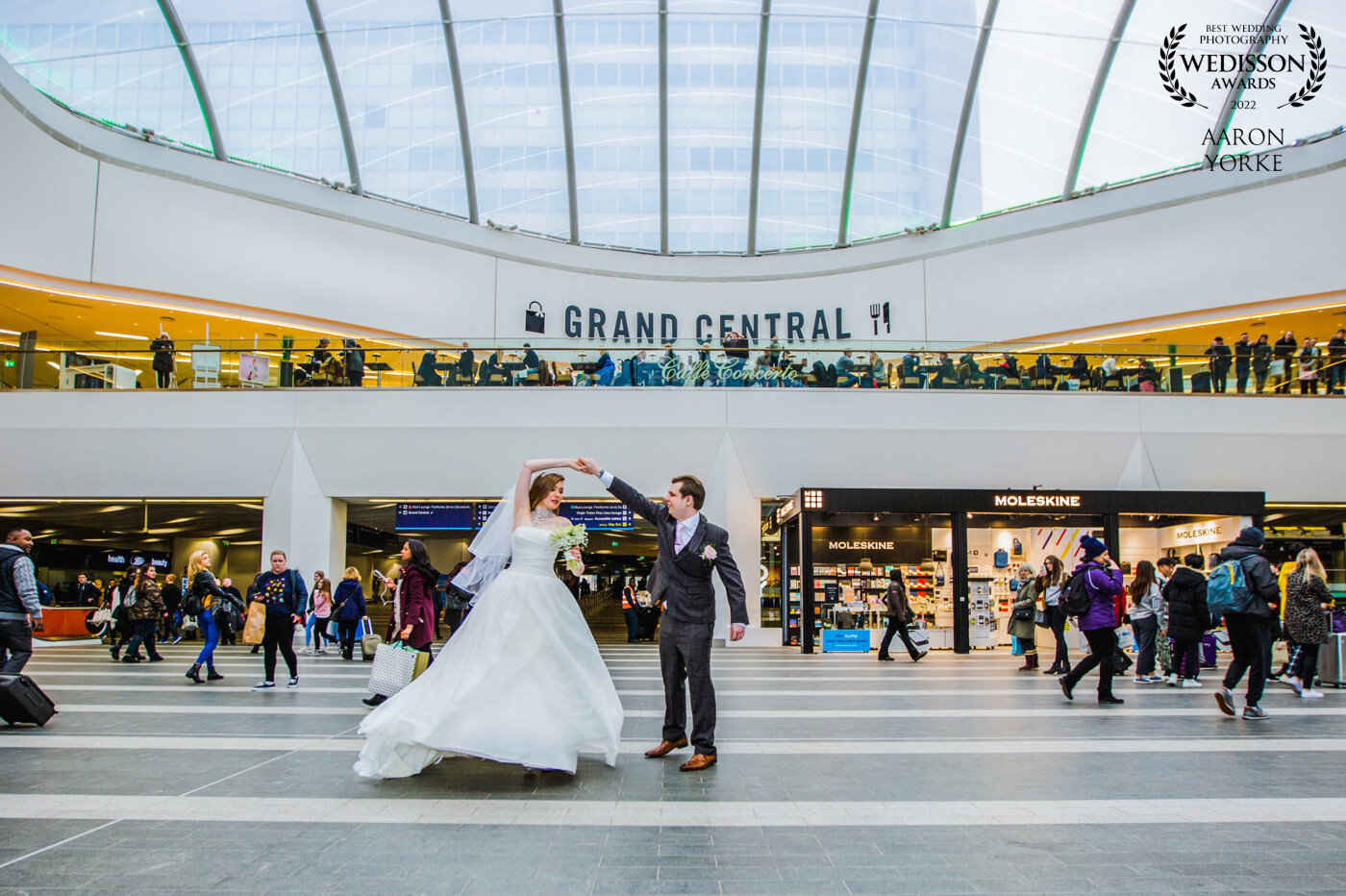 This image was a first at New Street Station in Birmingham! The couple were married in a venue near the station so we decided to take some shots inside Grand Central. It was such an amazing experience and I will definitely do it again when I get the chance!