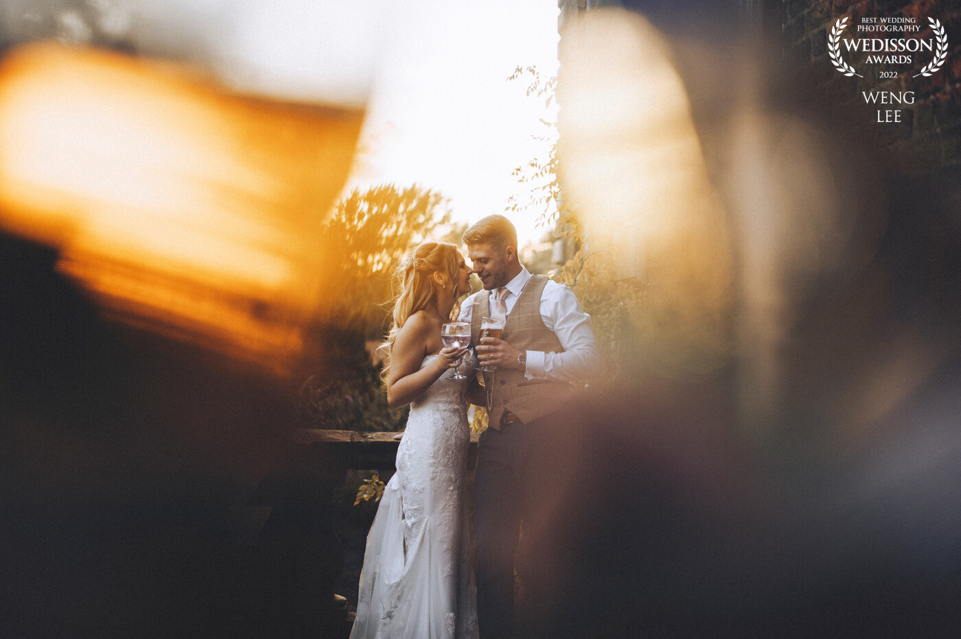 Lovely couple, in time for the sunset shoot, perfect venue Hirst Priory, Lincolnshire. Captured through 2 glass of beer and create the bokeh effect ????????