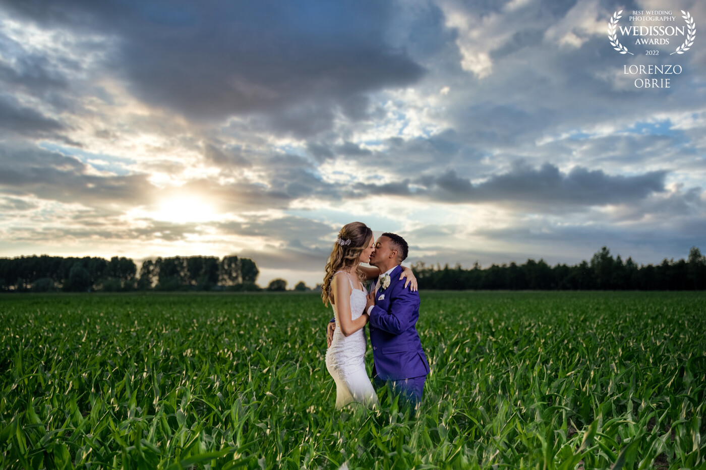 This picture was taken during a beautiful sunset in a cornfield in the southern parts of the Netherlands just before the wedding was over.