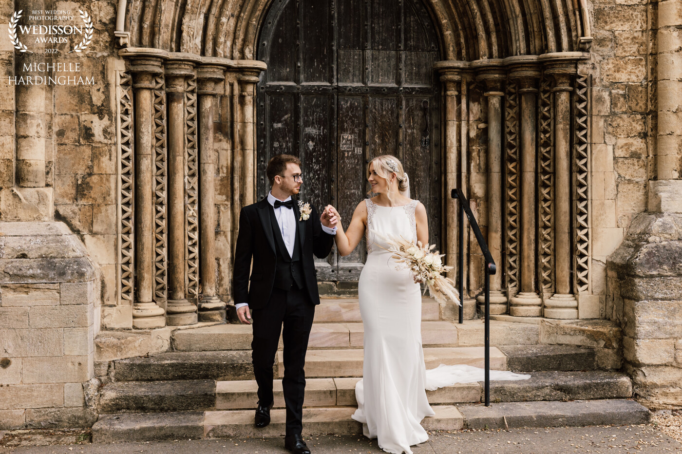 Elegantly helping his wife navigate the stairway. The newlyweds and I, headed around Peterborough Cathedral for some stunning shots. Every corner is a historical beauty and there was endless spots for photographs.