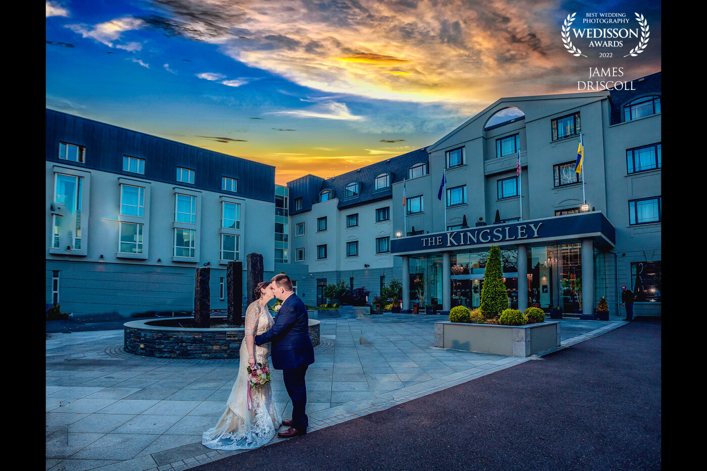 Ed & Claire <br />
We capture some images at the back of the hotel which is located closer to the water as the sun was setting. On our way back into the hotel i suggested we try one image outside to include the hotel into the sunset..