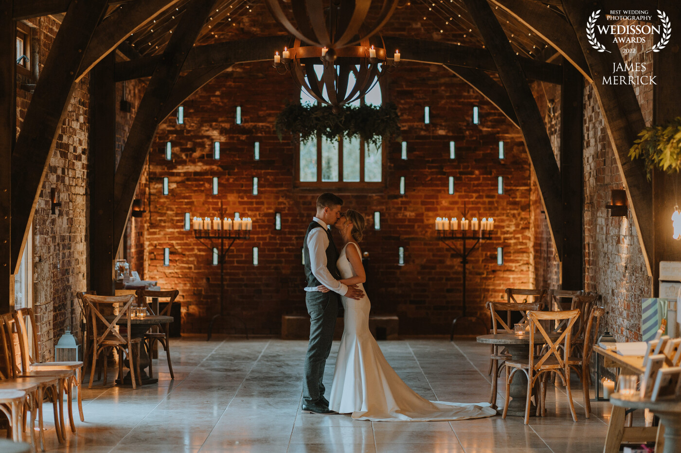 The ceremony barn at Grangefields, Derbyshire in the UK is something special and we made use of it for some special portraits right before Morgan & David’s first dance.