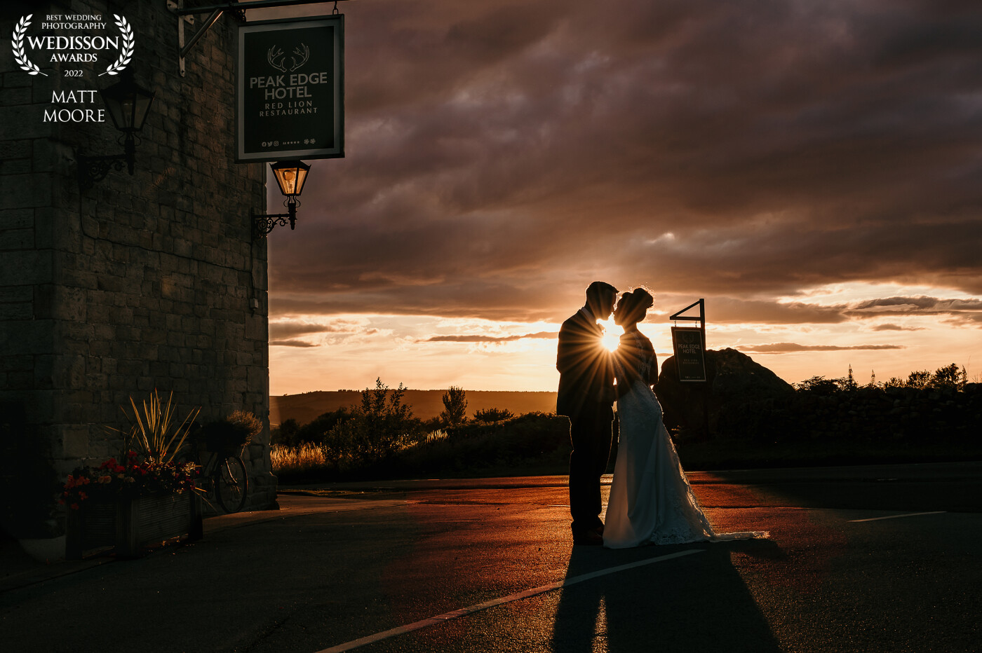 Bruce and Siana enjoyed the evening sunshine late on their summer wedding day and were treated to this beautiful sunset outside the peak Edge Hotel in Chesterfield. A fitting image for such a beautiful day