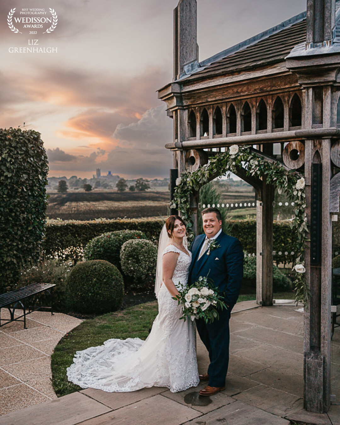 After not being able to get married outside at The Old Hall Ely because of the rain, this amazing sunset appeared over the views of Ely Cathedral.  We knew this would be a beautiful image and it is one of the couples favourites