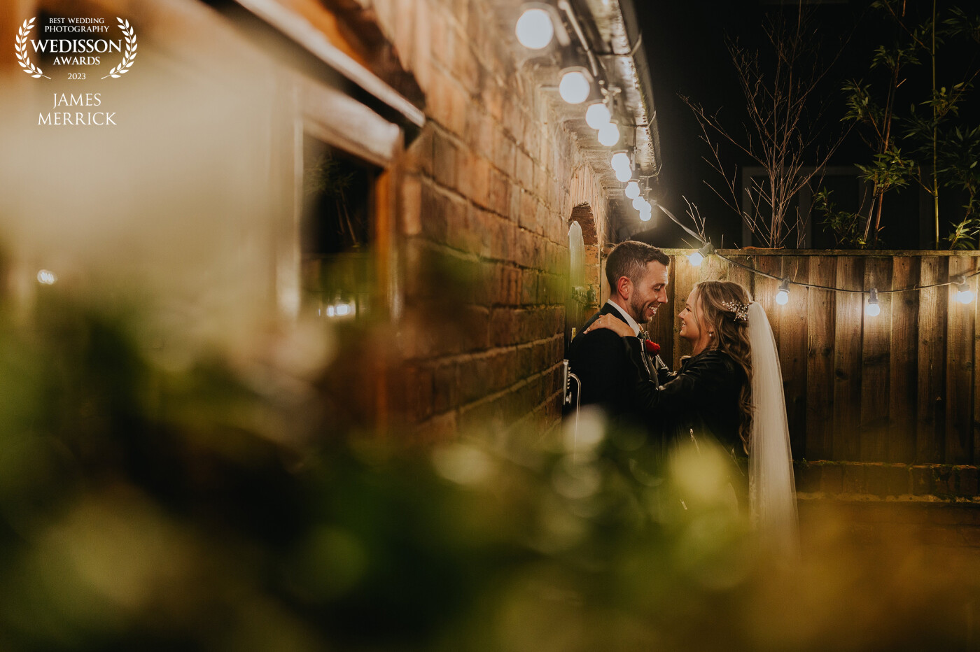 Finding the light on a winters night with Katie & Shaun in the courtyard at Mythe Barn in Leicestershire.