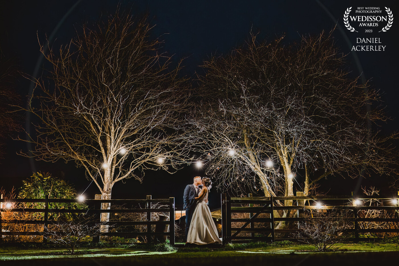 I thought the lighting at Crockwell Farm would make for a really romantic night time portrait with Fraser and Dani, so we waited until the night had come in and we nipped out quickly to grab this photo using a little off camera flash to light the couple.