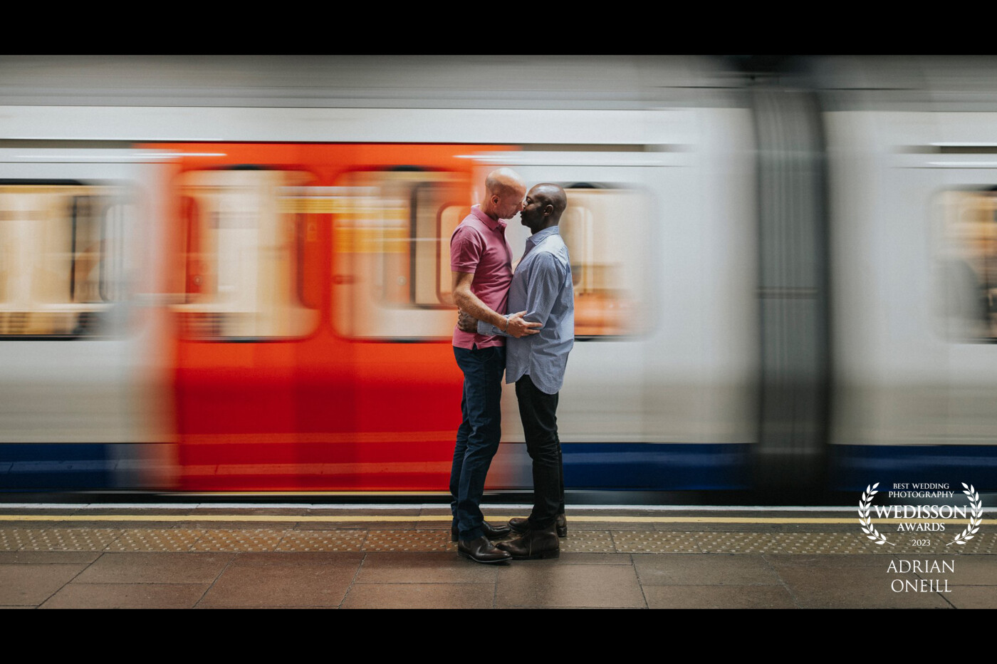 When I get asked to do a wedding in London I always take the couple for a little pre shoot. For this shot I wanted to incoperate the London Underground...managed to get a shot of the lads having a little moment whilst the train pasting in the background.