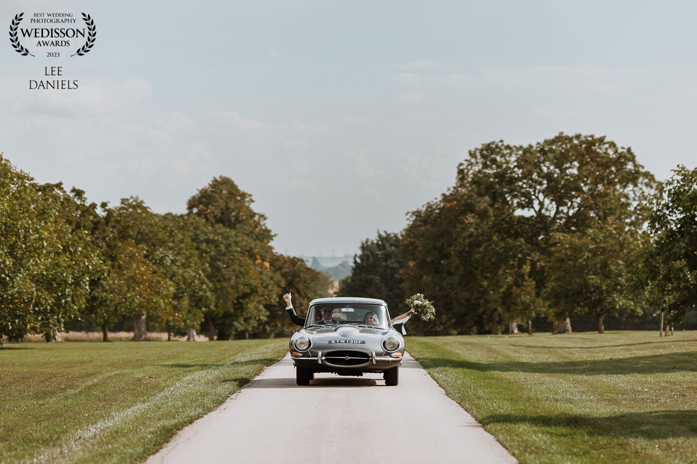 When you hire a car like this, you best believe we'll be taking it for a spin. Ricky & Danielle giving off all the 007 vibes at Bassmead Manor Barns