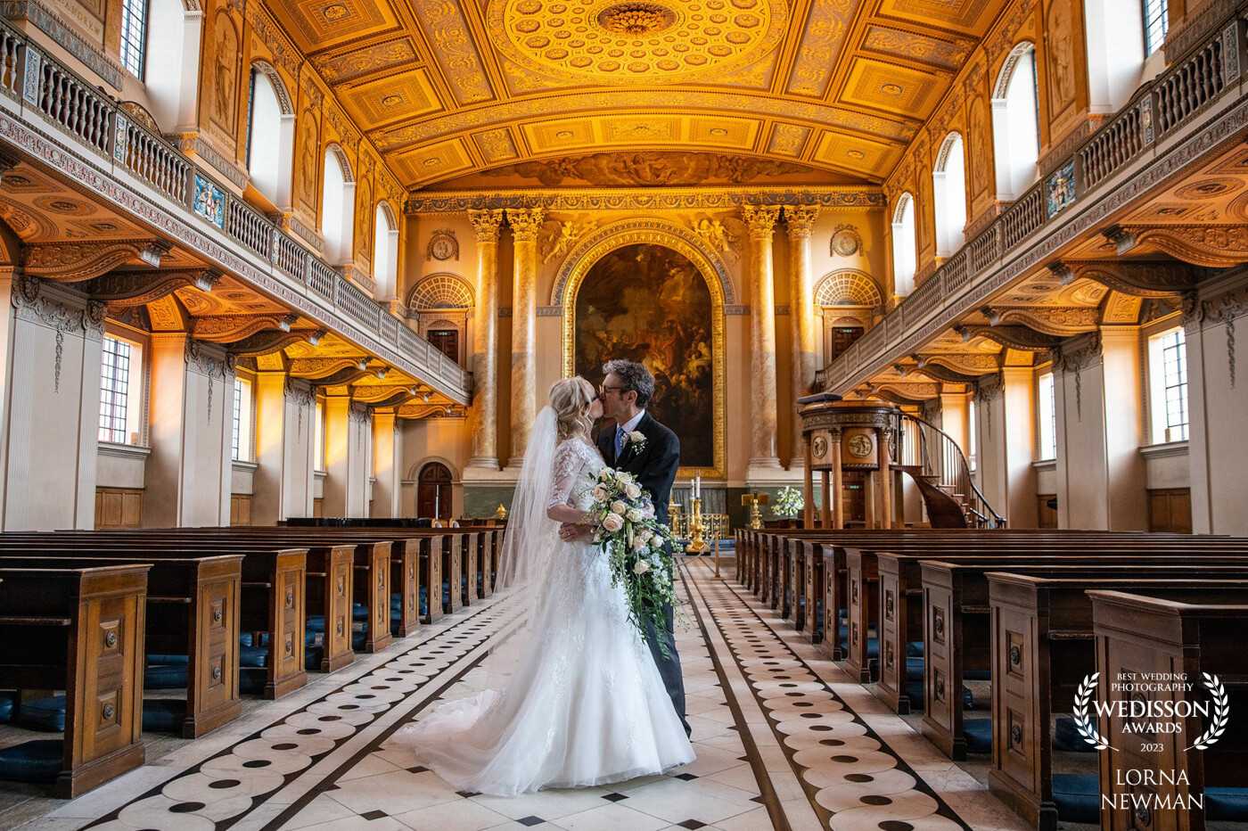 Annie & Geoff got married in the beautiful Old Royal Naval College in Greenwich London, which is just stunning. We had to take a moment to capture this shot and take advantage of the amazing surroundings inside the chapel before we left.<br />
<br />
You might recognise the location ? This is where four weddings and a funeral & Bridgeton was filmed....