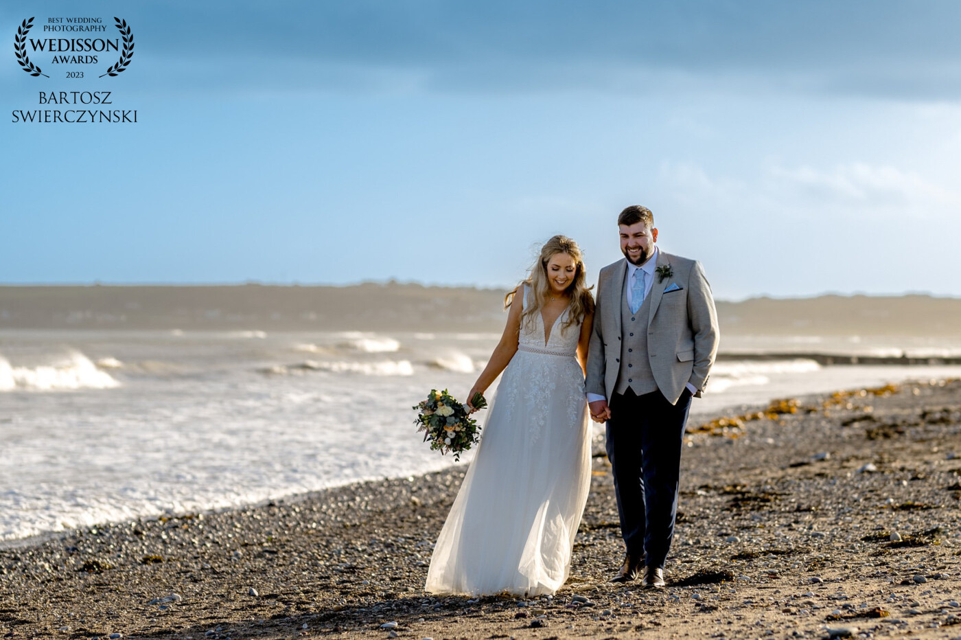This photo was taken after the ceremony on the neighbouring beach of Garryvoe. Beth & Ryan share the peaceful moment together as they start their new life as husband and wife.