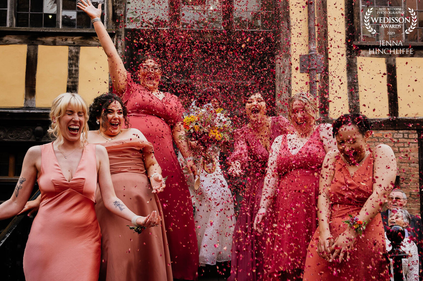 There was so much confetti left over after their initial throw that they decided to do another just with the bridal party and it was such a great moment to capture!