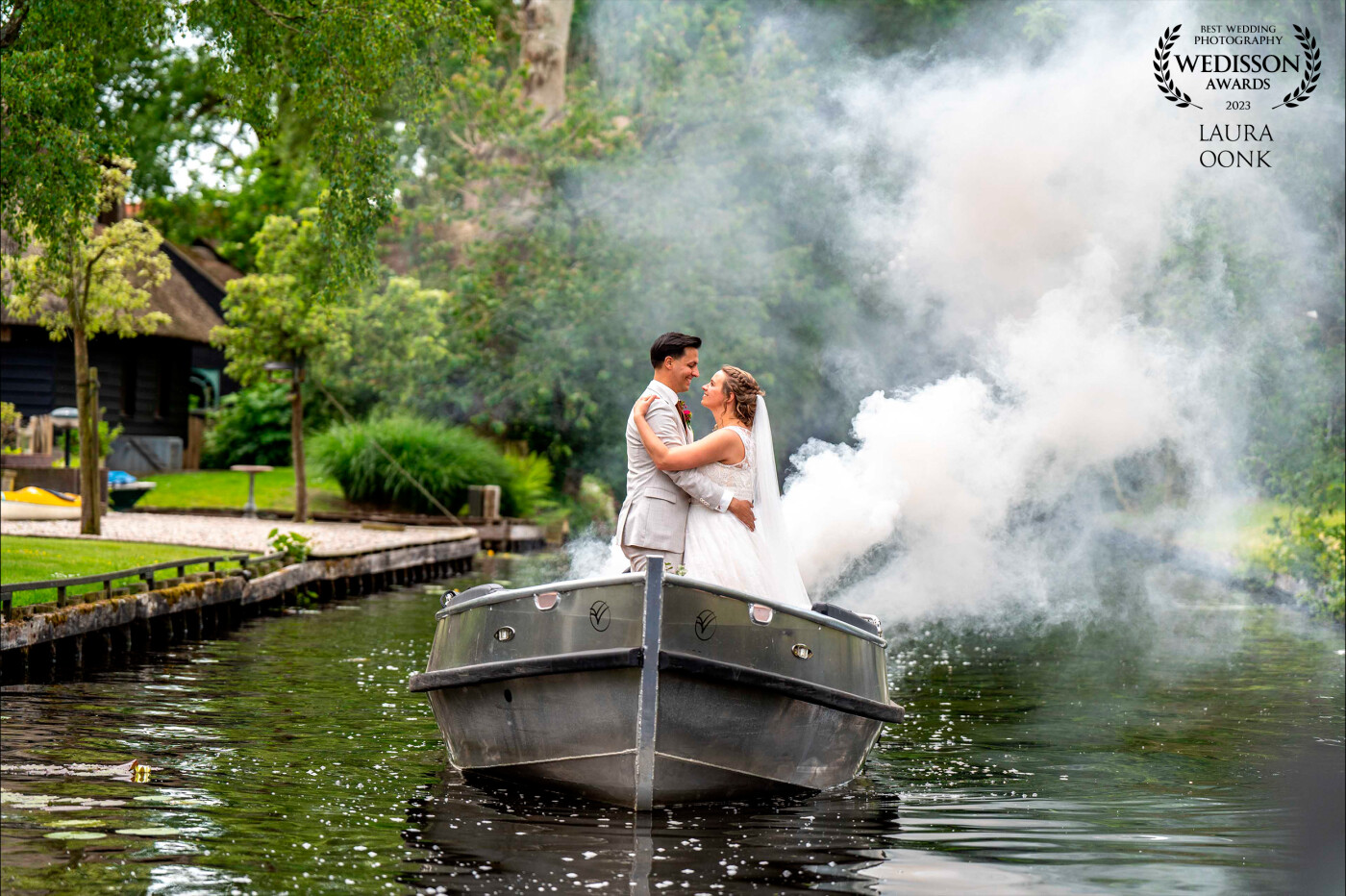 wedding couple on water