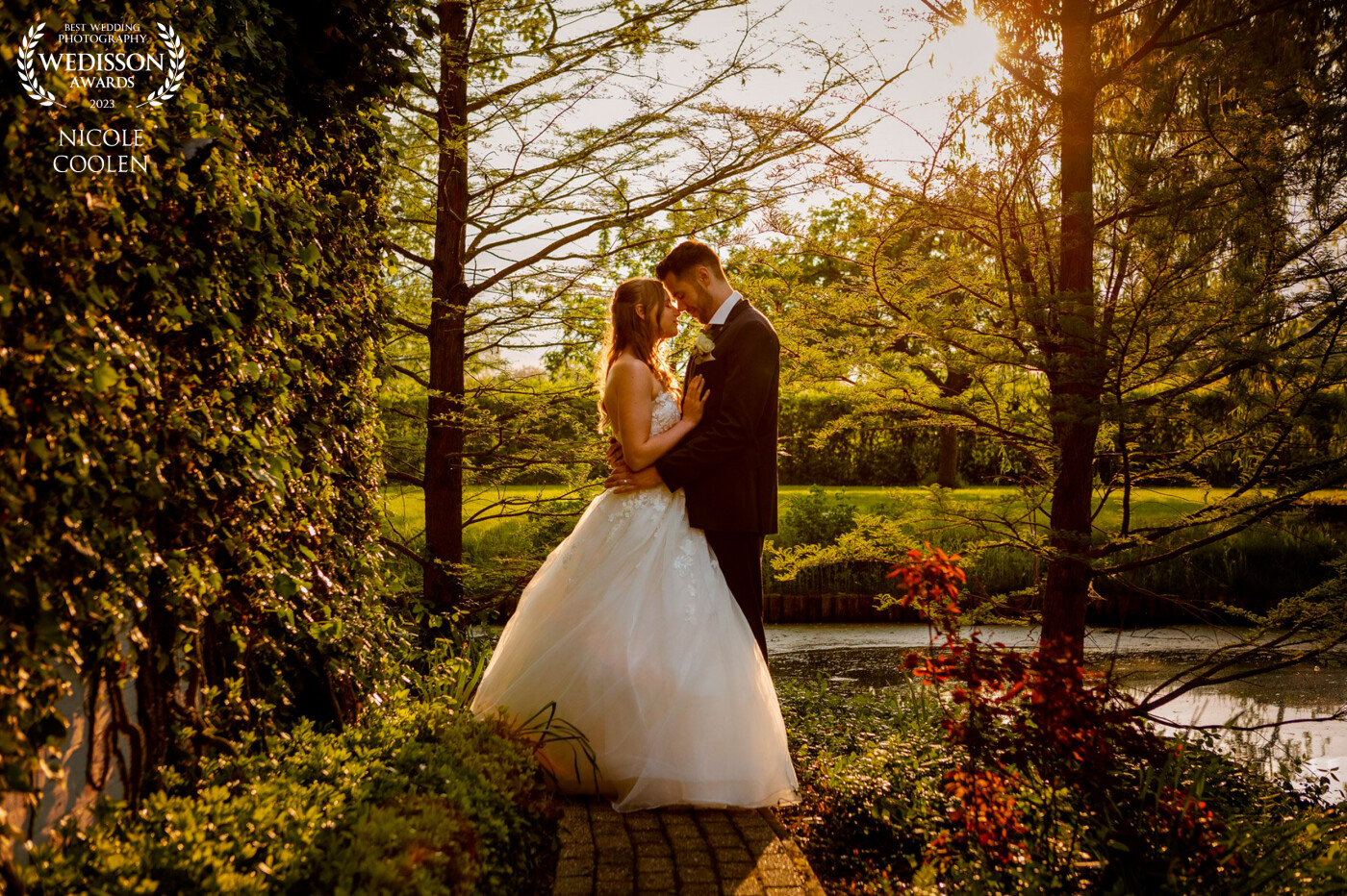 I love to take a few minutes during golden hour to take a wedding couple outside and make magical pictures.