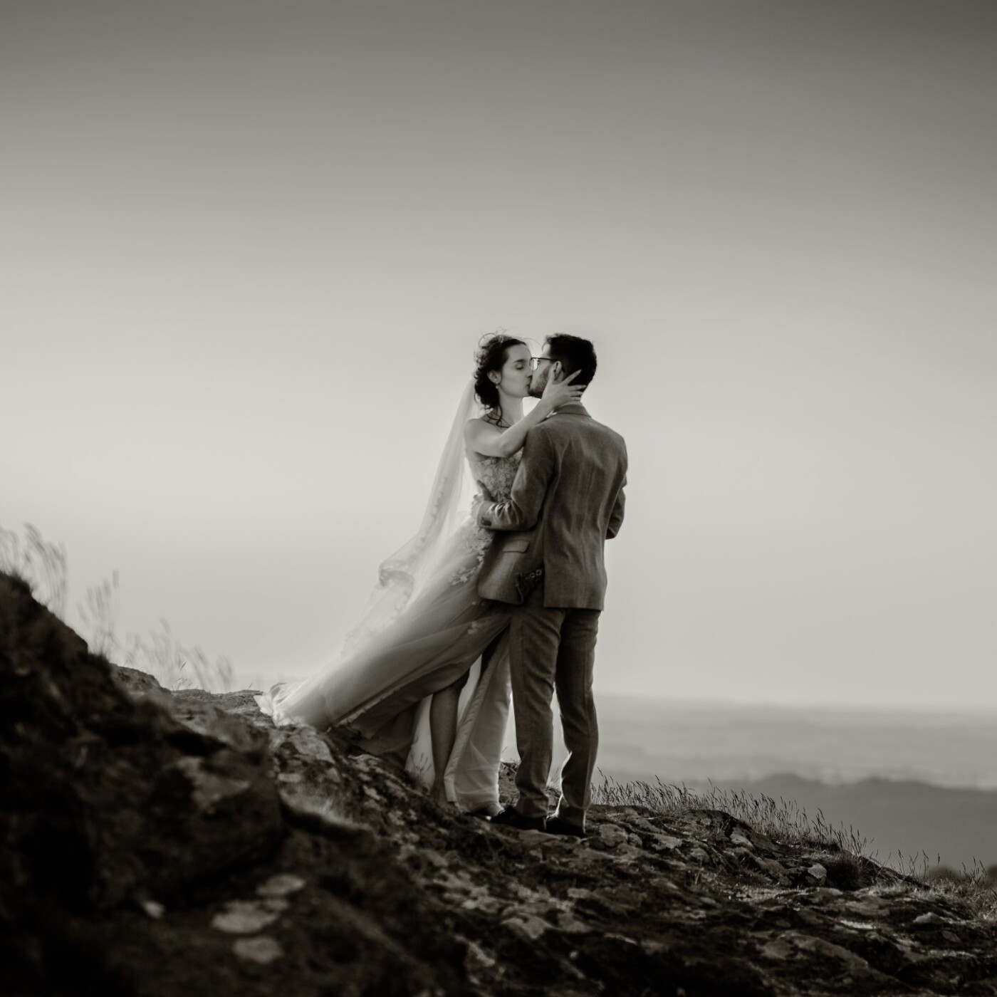 A moody shot of Christina and Aaron shortly after they climbed the steep bren-tor.