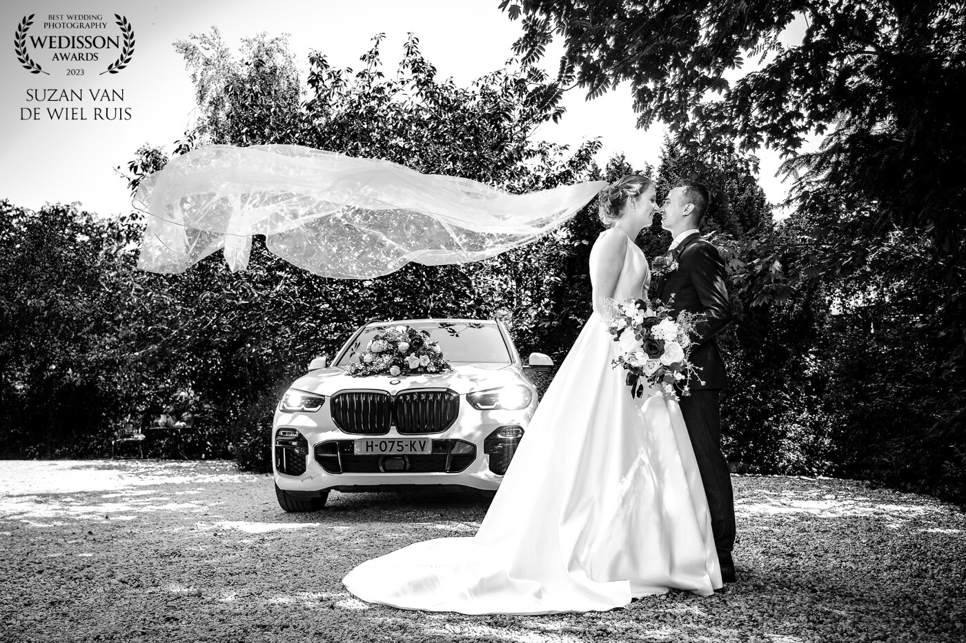 Showing off the veil and the car :)