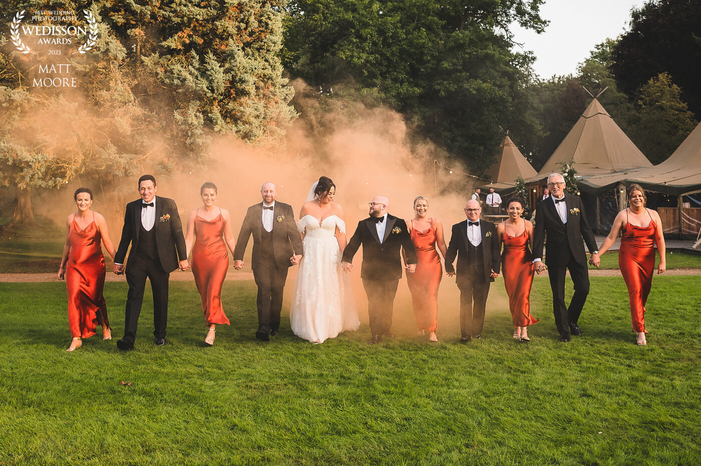 Smoke bombs a pletny at this lovely wedding in the woods for Blaine and Laura. Magical!