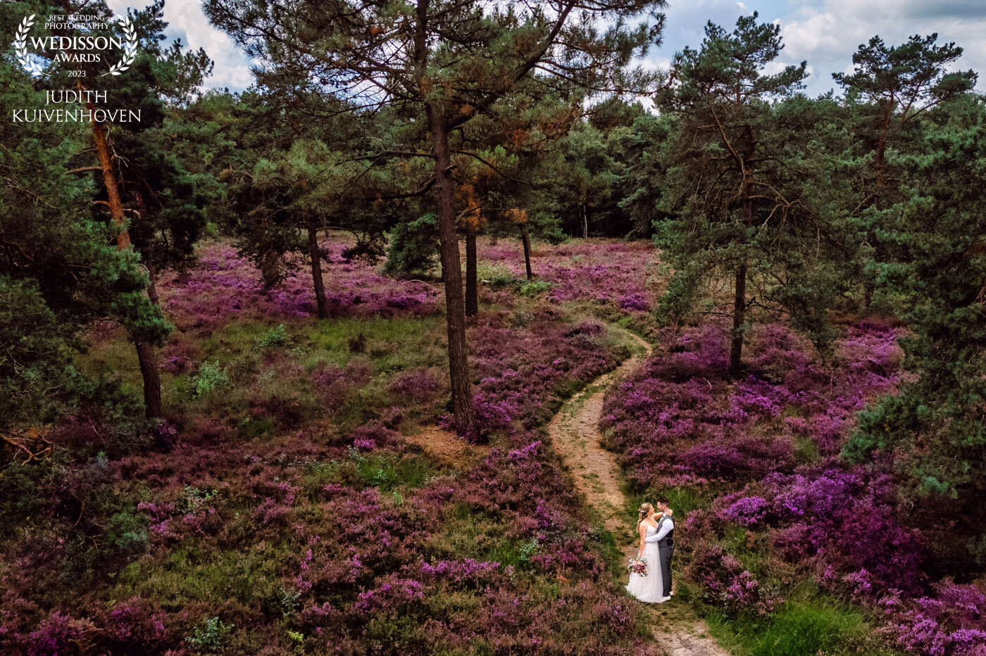 When this beautiful couple got married, the heath looked amazing! I wanted to show the beautiful colors of the blue sky, the green trees and the purple heath and I used my drone to make this shot.