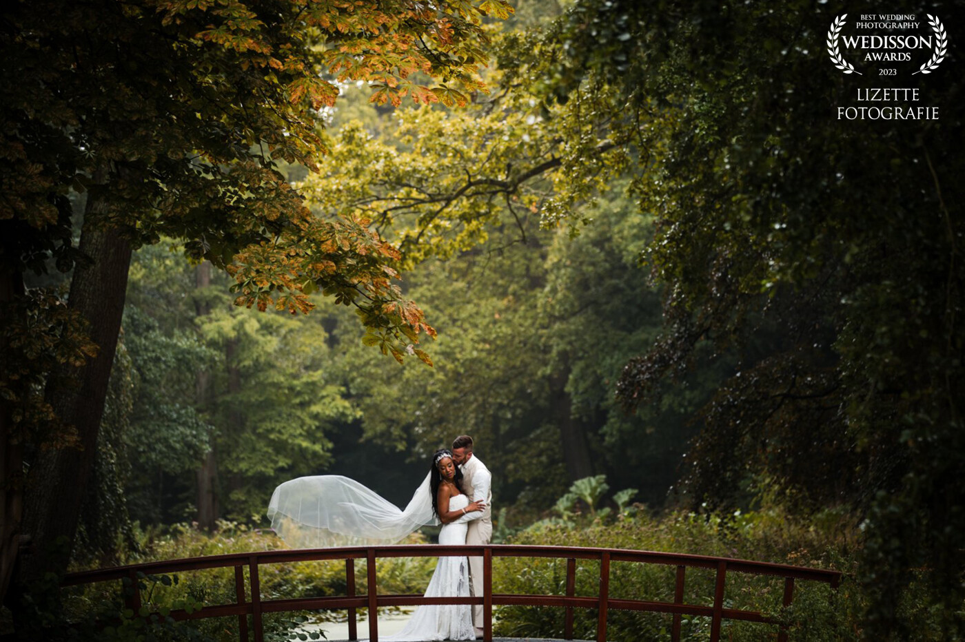 Beautiful autumn wedding in September at Te Werve in Rijswijk (The Netherlands) , lovely couple in the garden of the castle
