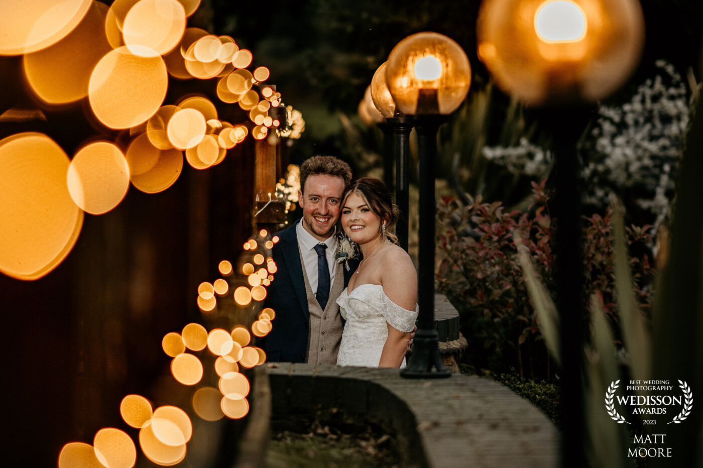 A little creativity, festoon lighting and a bit of bokey, helped this stunning image for Nathan and Megan at the White Hart in Derbyshire