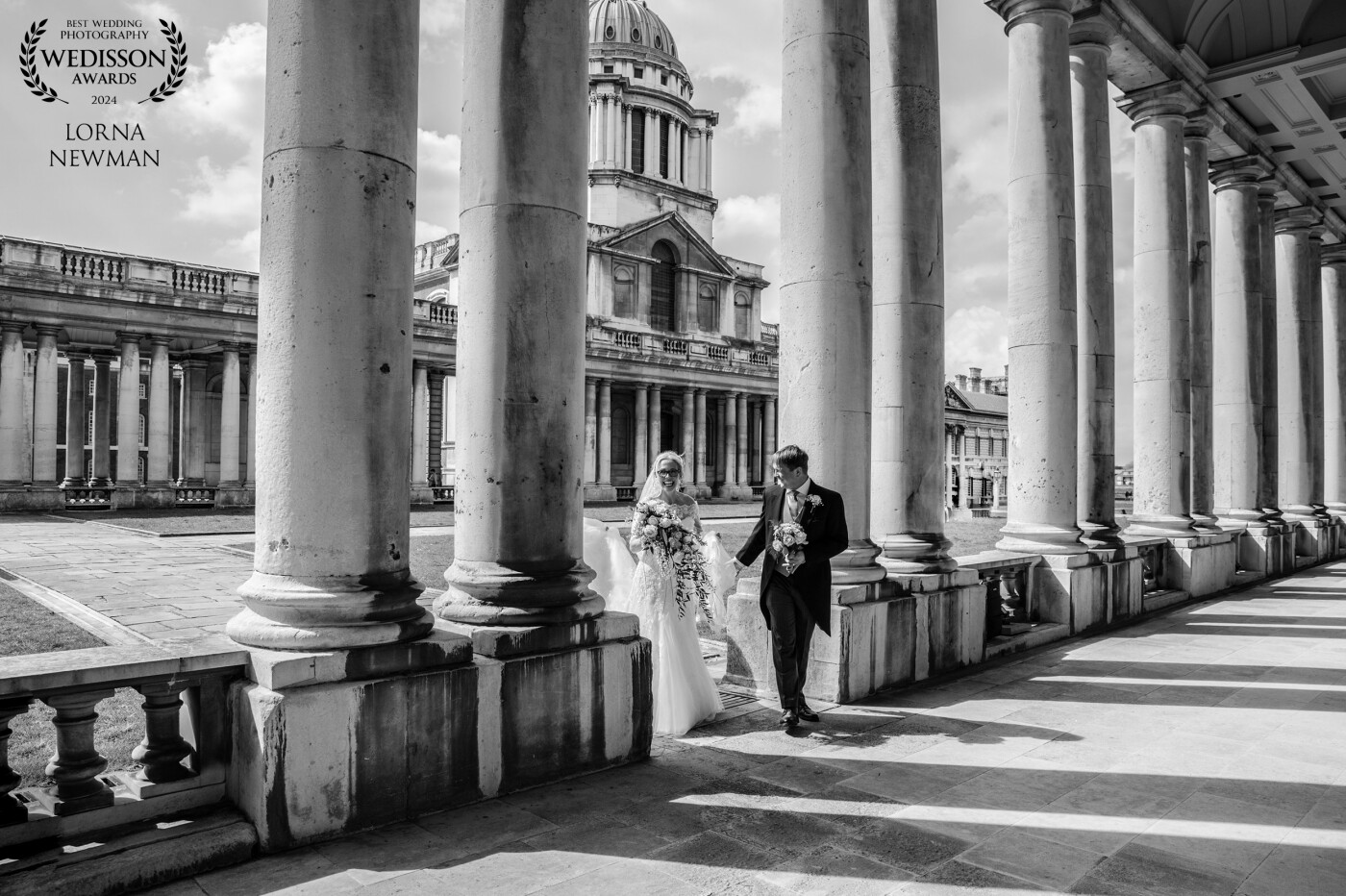 Annie and Jeoff taking a moment just after they got married at the beautiful Old Royal Naval College, in Greenwich London. <br />
<br />
You couldn't get a more romantic setting, it's just stunning! Congratulations to you both.