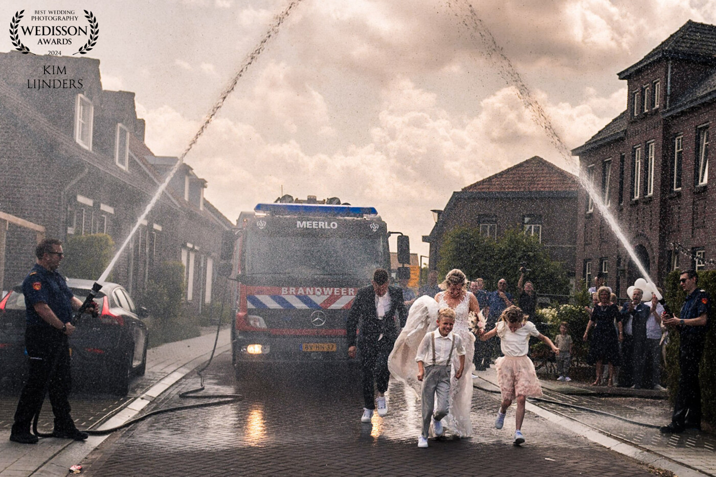 It is an old tradition that when a fireman gets married, the newlyweds have to run under the sprinkler immediately after the ceremony.