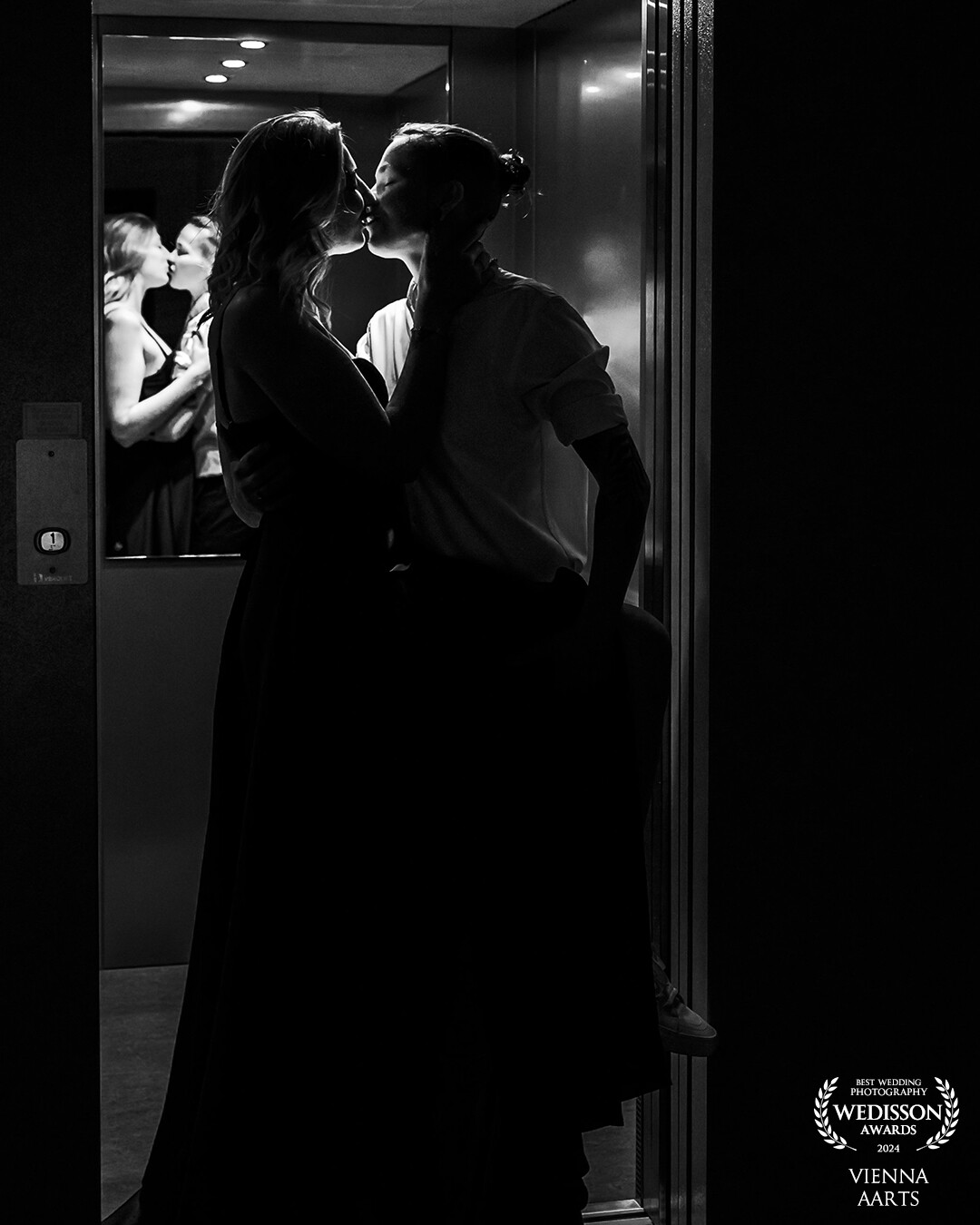 During the engagement shoot of this beautiful couple, there wish was to be secretly captured kissing in the elevator.
