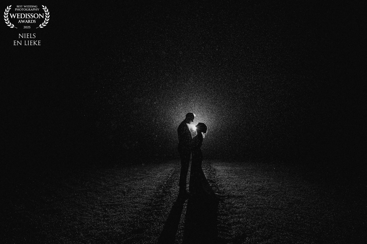 What do you do when it rains? Simple: bring the couple, set up the flash, and let them enjoy each other and the raindrops!