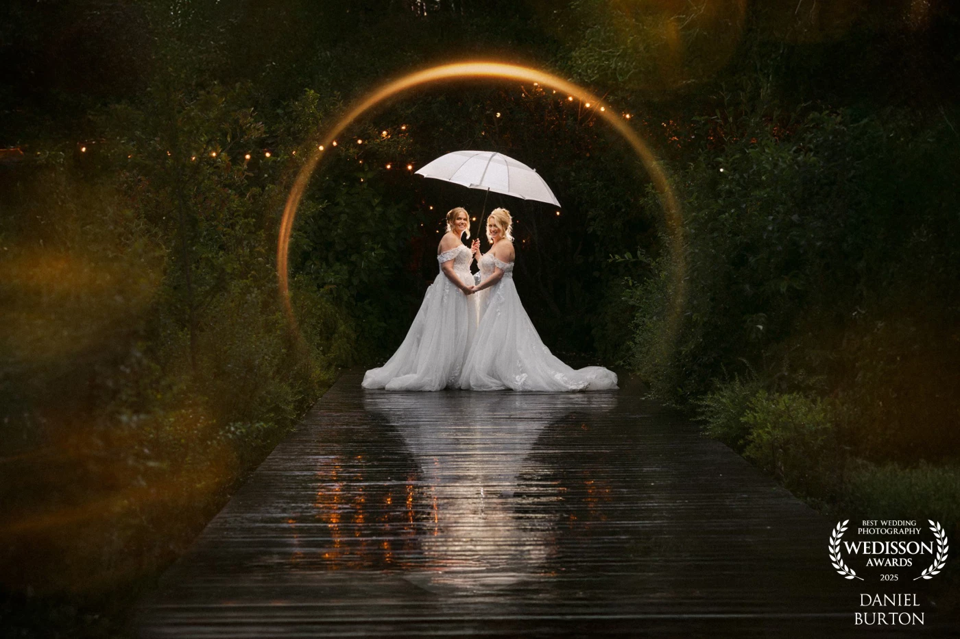 At the Royal Forest Wedding venue, UK, with Kate + Jo with a bit of evening rain and a reflection on the decking helped me create this.