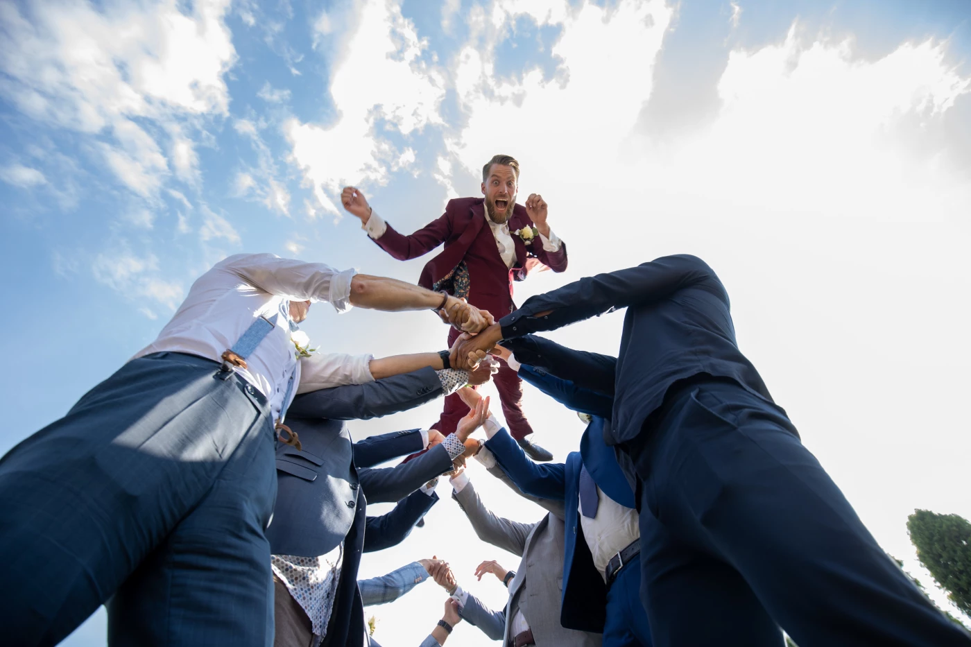 Groom: 'I'm not afraid of heights!'
Me: 'Ok, let's toss the groom.'
Groom: 'I am afraid of heights!'