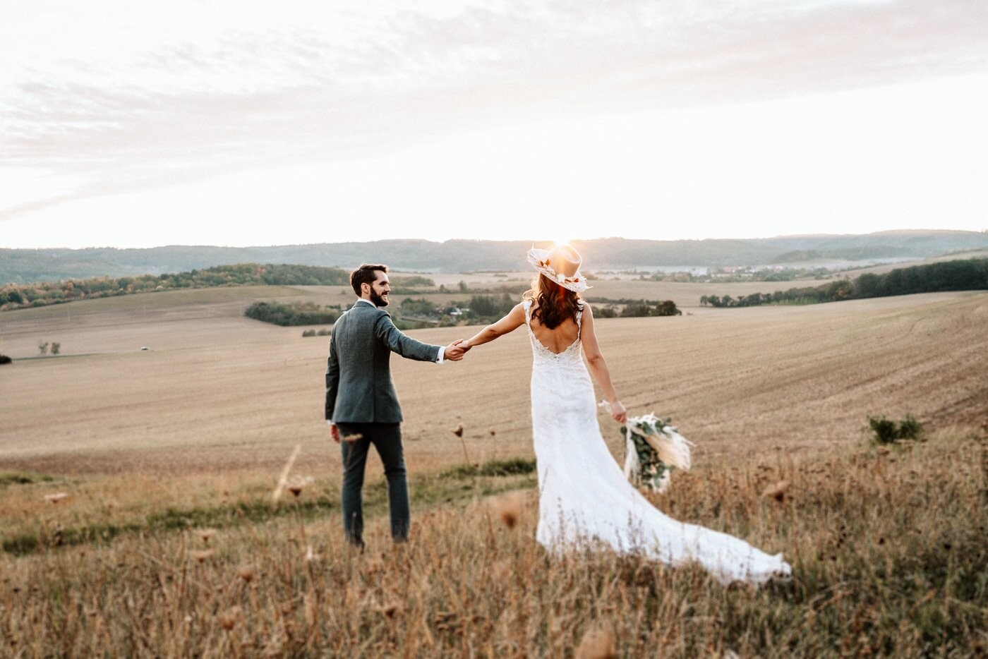 After cutting the cake, the bride and groom took advantage of the golden evening atmosphere for a br...